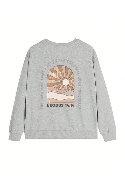 PALPİTO Hanorac oversize cu decolteu rotund cu imprimeu Exodus 14 gri pentru femei