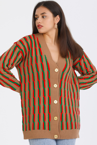 ALCHON Decolteu în V cu mâneci lungi, jacquard, bloc de culoare, împletit de ...