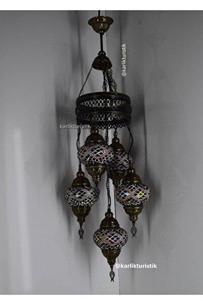 karlıkturistik Mozaik Sarkıt Avize 4+1 Dekoratif Ev Aydınlatması Tavan Lambası Renkli El Yapımı Model 7