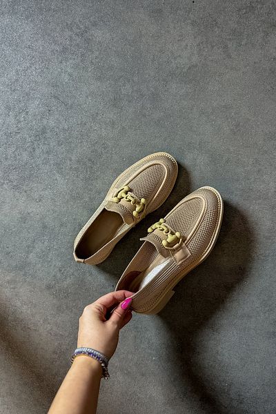 SHOEBELLAS Дамски мокасини с плетена катарама Charles Beige