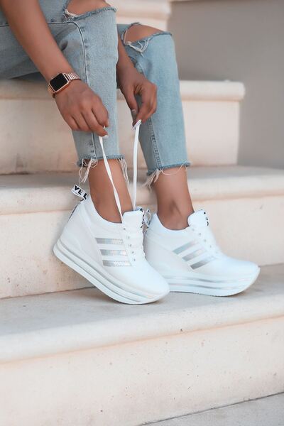 LEYDİ SHOES Αθλητικά παπούτσια - Λευκό - Μεσαία τακούνια (5-9 cm)