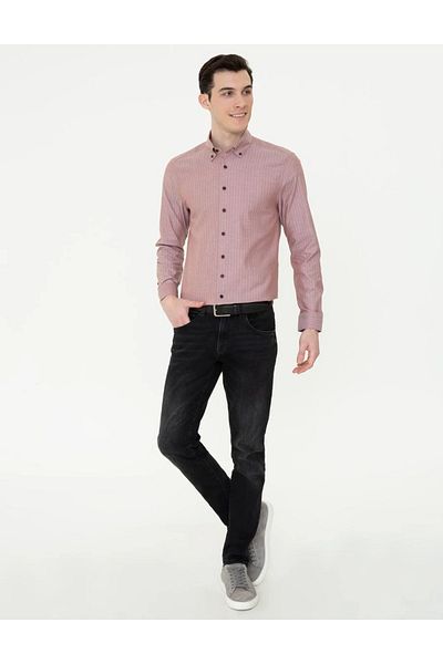 Pierre Cardin Μακρυμάνικο πουκάμισο μπορντό Slim Fit