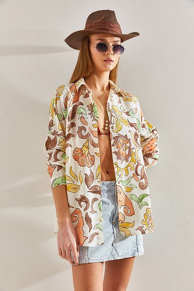 Bianco Lucci Cămașă de in largi cu modele multiple de damă60101024