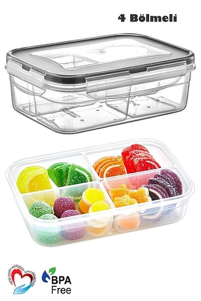 Viyalente 3 Pieces 4 Compartments Lunch Box 1000 ml Airtight & Liquid-Tight Nutrition & Storage Container LC-520