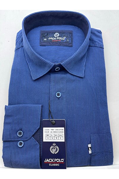 Jack Polo İndigo Klasik Kesim Pamuklu Tek Cep Erkek Gömlek
