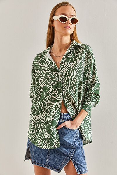 Bianco Lucci Дамска ежедневна ленена риза с шарки на листа60101019