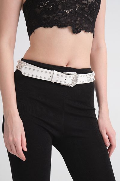 ZAHAROFF Crystal Stone White Women's Belt, Jeans Belt, Dress Belt, Jacket Belt, Shirt Belt