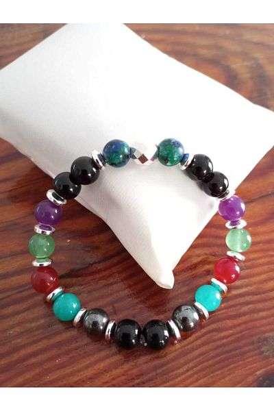 Mystic Energy 7 Pieces Chakra Natural Stone Talisman Bracelet|Aventurine-Amethyst-Amazonite-Hematite-Onyx-Azurite-Agate Natural Stone