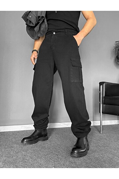 THEMANN Baggy Kargo Cep Detaylı Siyah BOL Pantolon