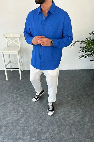 Link Linen Textured Oversize Pocket Shirt