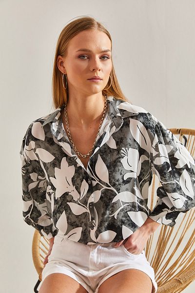 Bianco Lucci Women's Big Leaf Patterned Viscose Shirt60101027