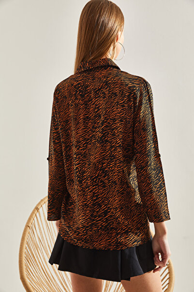 Bianco Lucci Dámská vzorovaná viskózová košile se skládaným rukávem60101031