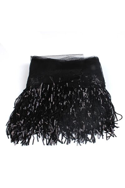 ESRA ŞELEM Siyah Renk Pullu Saçak Püskül Dekoratif Şerit Aksesuar