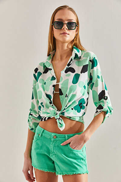 Bianco Lucci Dámská vzorovaná viskózová košile se skládaným rukávem60101031