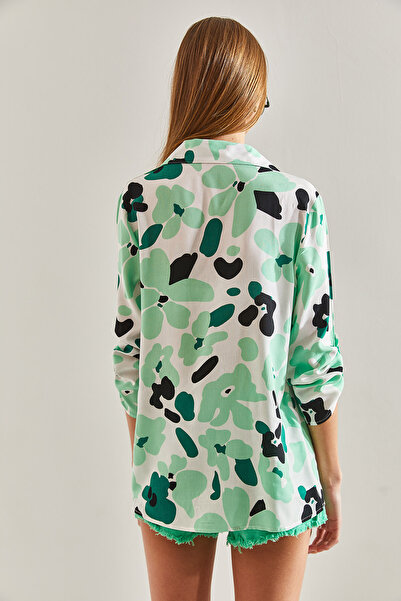 Bianco Lucci Dámská vzorovaná viskózová košile se skládaným rukávem60101031