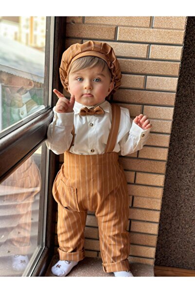 Moon Brown Striped Hat Salopet Set