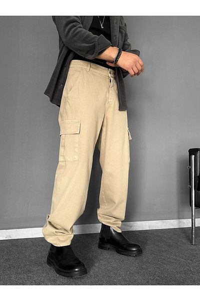 THEMANN Baggy Cargo Pocket Detailed Cream BOL Pants