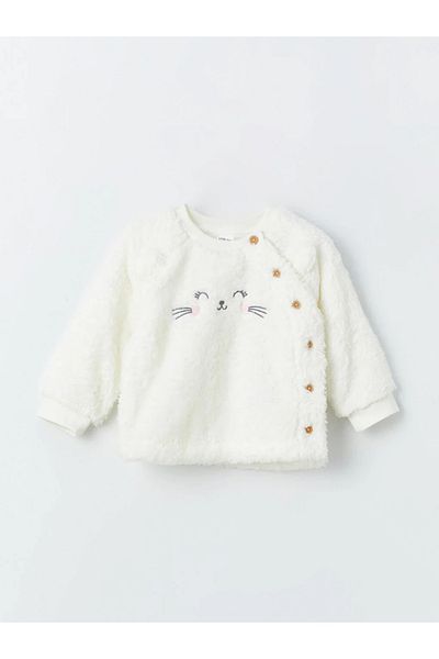 LC Waikiki LCW baby Crew Neck Long Sleeve Embroidered Baby Girl Cardigan and Sweatpants 2-Piece Set