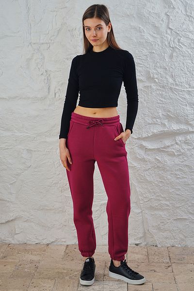 ESPİNA Pantaloni de sport tricotați pentru femei, cu șnur cu talie și picior elastic, din fleece cu trei fire Jogger Cherry