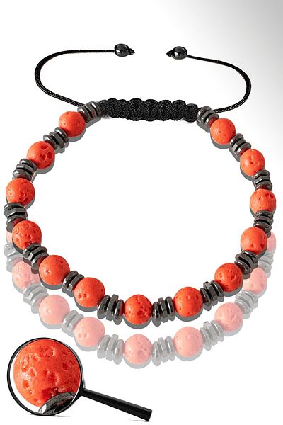 Tesbih Atölyesi Unisex Red Hematite Brick - Volcanic Lava Bracelet Volcano Stone