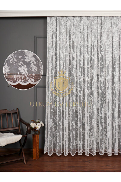 UTKUM EV TEKSTİL ÜRÜNLERİ Bulut Desen Örme Tül Perde 1/2 Seyrek Pile 1210