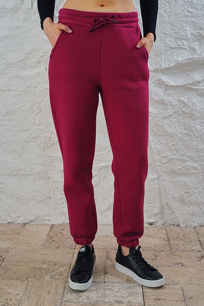 ESPİNA Pantaloni de sport tricotați pentru femei, cu șnur cu talie și picior elastic, din fleece cu trei fire Jogger Cherry