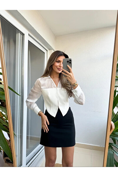 My Blog Dámská krepová šifonová košile Ecru Bias Cut