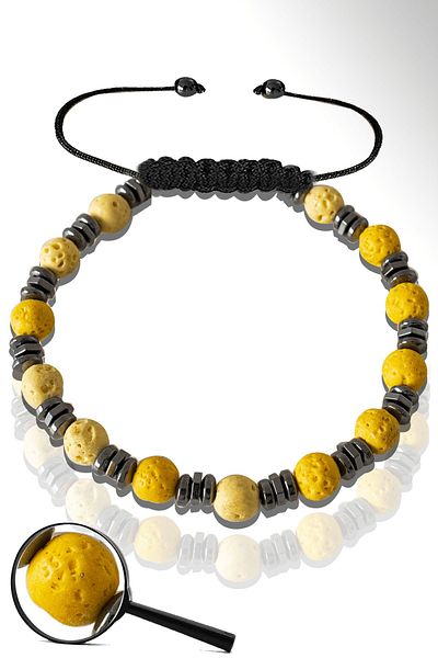 Tesbih Atölyesi Certified Hematite Yellow Volcanic Lava Stone Bracelet - Volcano Stone