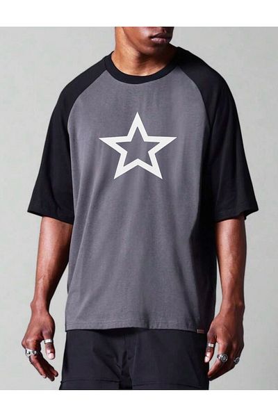 EFBUTİK Καπνιστό Unisex Μαύρο T-Shirt Reglan Y2K Single Star