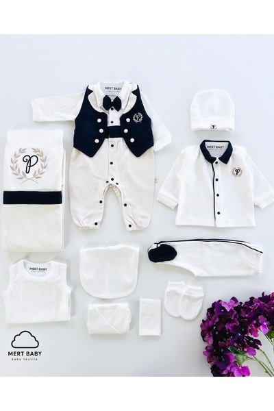 Mert Baby طقم خروج من المستشفى مكون من 10 قطع من ماتيو، أزرق داكن، 100% قطن، ...