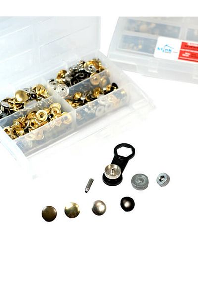 Klinkshop 12.5mm 60pcs Snaps and Attachments - Mixed Metallic Colors (54 systems) - Application Kit with Hammer