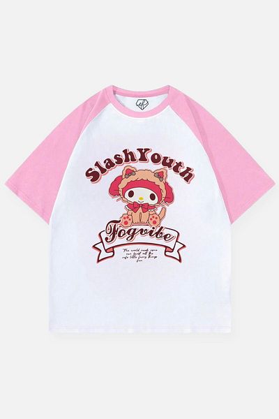 EFBUTİK White Unisex Pink Reglan Slash Youth My Melody T-Shirt