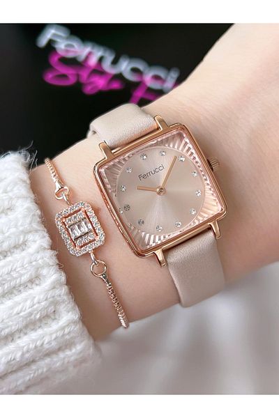 Ferrucci Steel Mesh And Leather Cord Dual Use 3 Atm Waterproof Women's Wristwatch