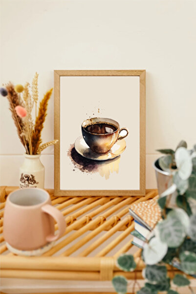 beedene Kahve Köşesi Ahşap Çerçeveli Tablo Modern Minimalist Coffee