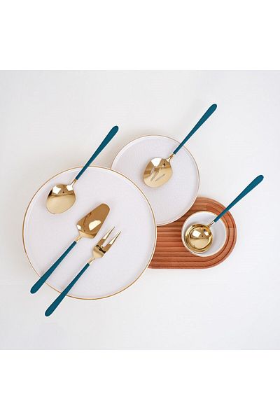 Glore Roma 5-Piece Sauce Serving Set Shiny Gold Green
