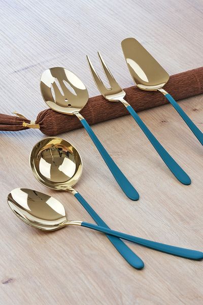 Glore Roma 5-Piece Sauce Serving Set Shiny Gold Green