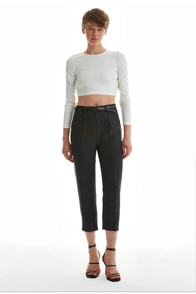 Quzu High Waist Belt Detailed Trousers