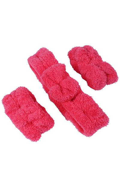 vosvera Soft Hair Band Bracelet Makeup Application Set and Microfiber Hair Drying Towel Fuchsia