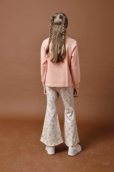 Perendi Flower Embroidery Detailed Tights Girl's Suit Pink