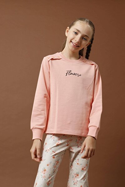 Perendi Flower Embroidery Detailed Tights Girl's Suit Pink