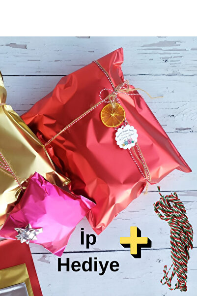 Dekals Ipli Set 30x44 Lüx Kırmızı Yapışkanlı Metalize Hediye Poşeti Metalik Kırmızı Hediye Ambalaj 10 Adet