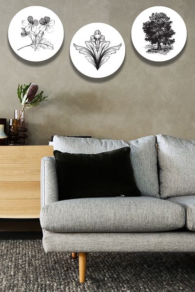 Nod Set de pictură din lemn cu copac cu flori negre - chenaruri de decor elegant