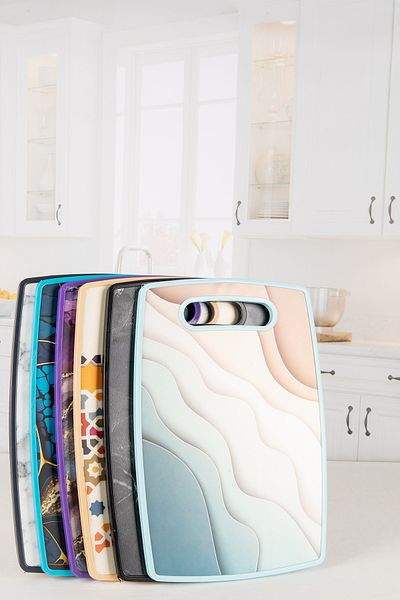 Lizzy Patterned Coated Wooden Cutting Presentation Chopping Board Mixed Color