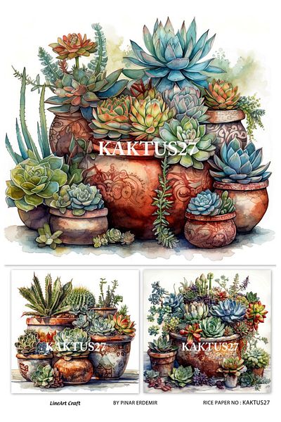 LİNEART Lineart Brass Decopage Paper KAKTUS27 29x42cm