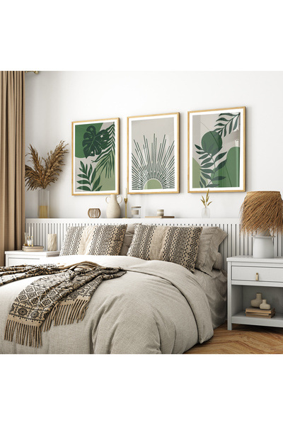 Dekorsiahome Set de pictură cu rame din lemn, 3 piese GreenBoho