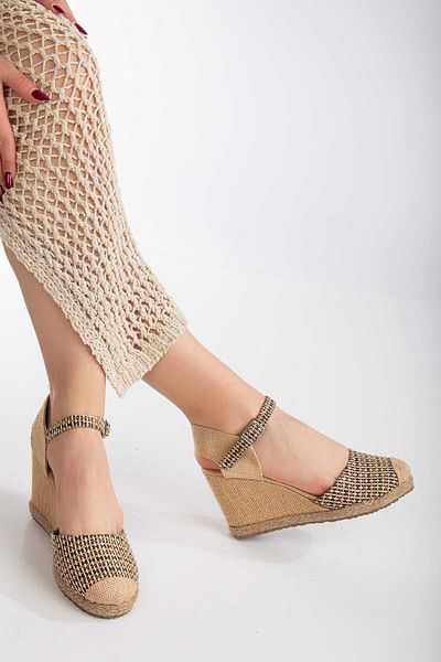 Kartezyen colorful black ital straw wedge shoes