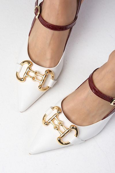 Mio Gusto Accesoriu cu cataramă de culoare albă, cu cataramă pe spate, pantofi cu toc pentru femei