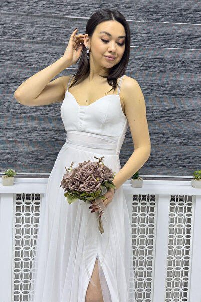 zks grup tekstil Γυναικείο βραδινό φόρεμα με ρυθμιζόμενο λουράκι με σχισμή Plus Size Μαύρο, Λευκό, Κόκκινο