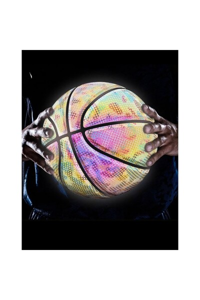 bt bayır teknoloji Renkli Holografik Yansıtıcı Basketbol Topu Pu Orijinal Deri - 640 Gram + Pompa Hediyeli