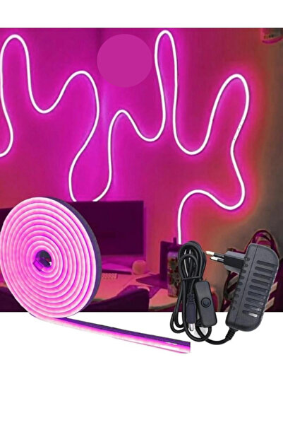VOLTMARKET Neon Esnek Şerit Led 5 Metre + 220 Volt Fiş Pembe